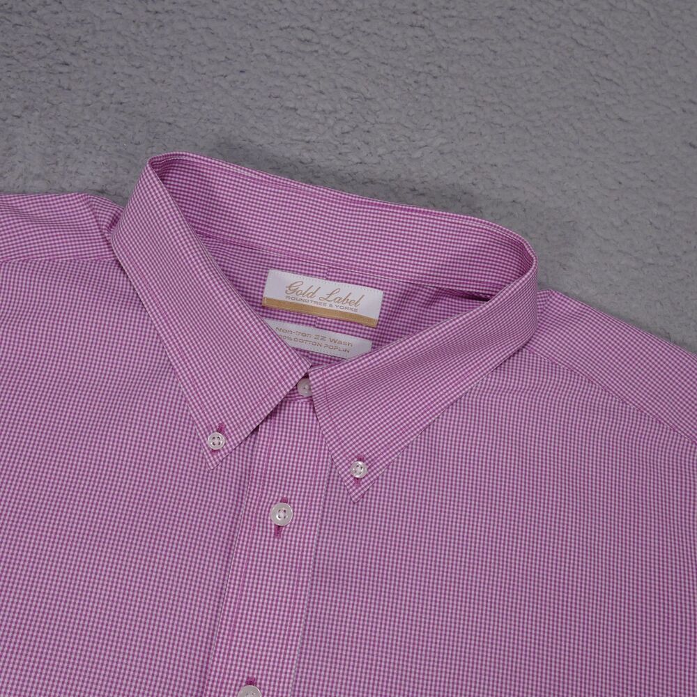 Roundtree Yorke Gold Label Shirt Mens 19-34/35 Pink Check Button Up Long Sleeve
